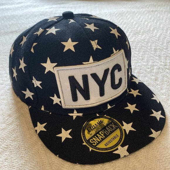 NYC Adjustable SnapBack Hat UH With Sticker Stars Black White New York City - Picture 1 of 12